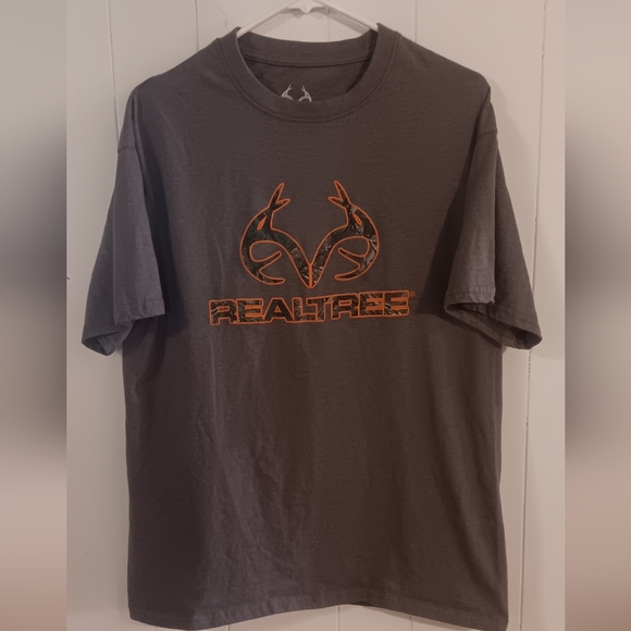 Realtree Other - Realtree Men's  Gray Tee with Camo and Orange Logo Large